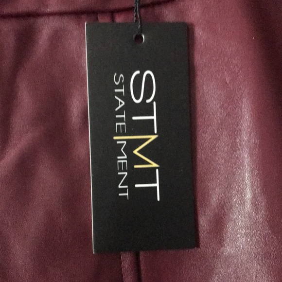 Burgundy red/brwn hi-low midi lined faux leather ruffled skirt STMT STATEMENT sm - Picture 3 of 8